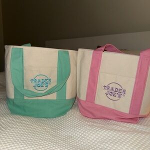 TWO Pastel Trader Joe’s Mini Pink and Green Tote Bags